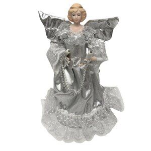Holiday Light Up Angel Silver Wings and Dress Christmas Vintage Figurine